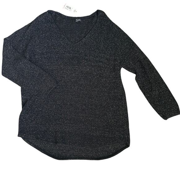 A.n.a Black Gold Lurex Sweater Top V Neck Long Sleeves Women’s Plus Size 2X - Picture 7 of 9
